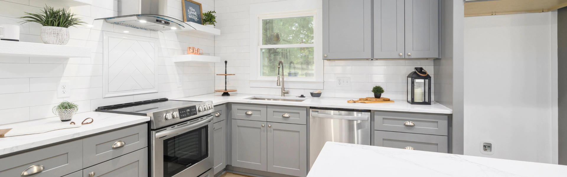 newly renovated modern white theme kitchen